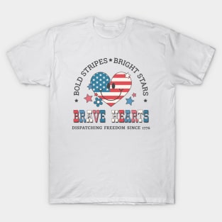 4th of July Dispatcher Gift for 911 Thin Gold Line First Responders T-Shirt